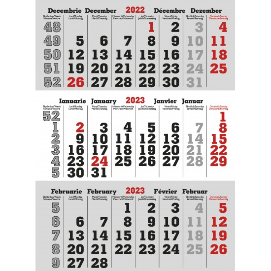 Calendar de perete triptic pliabil gri