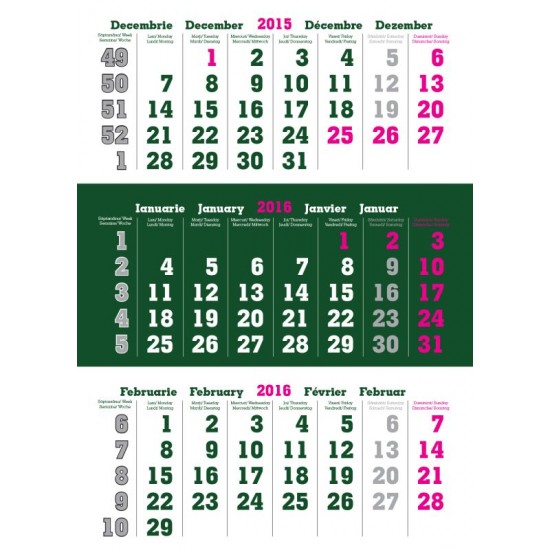 Calendar de perete triptic pliabil verde