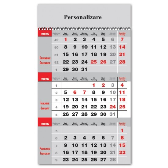 Calendar Triptic doua culori 2026