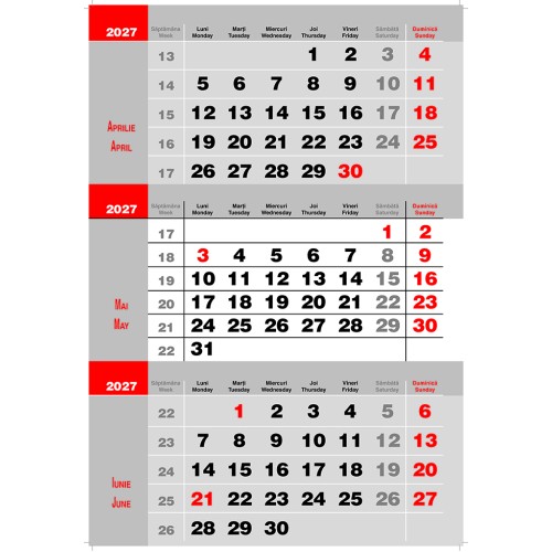 Calendar Triptic doua culori 2027