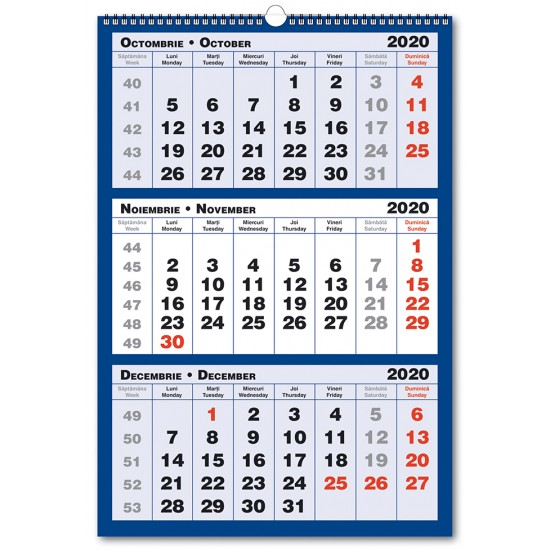Calendar Triptic trei culori 2020
