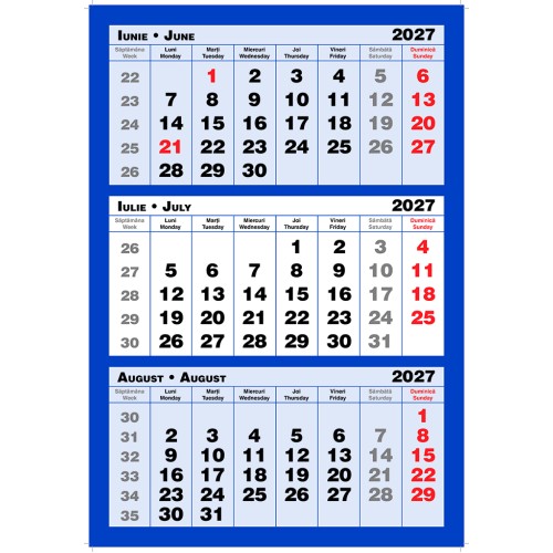 Calendar Triptic trei culori 2027