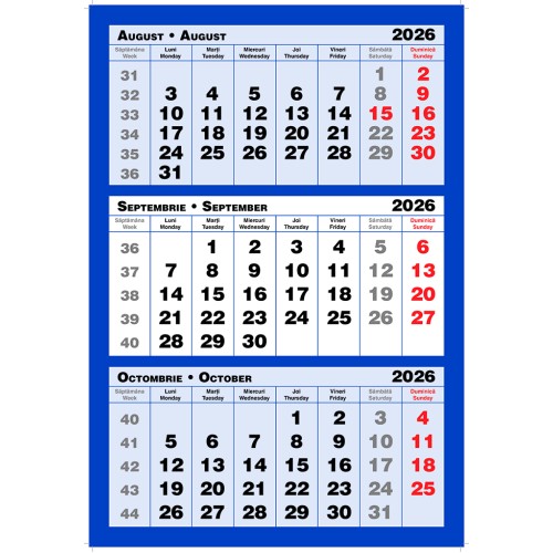Calendar Triptic trei culori 2026 Calendar Triptic trei culori 2026