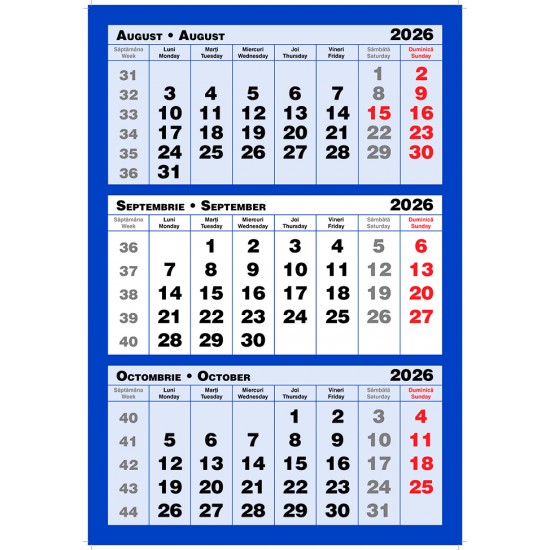 Calendar Triptic trei culori 2026
