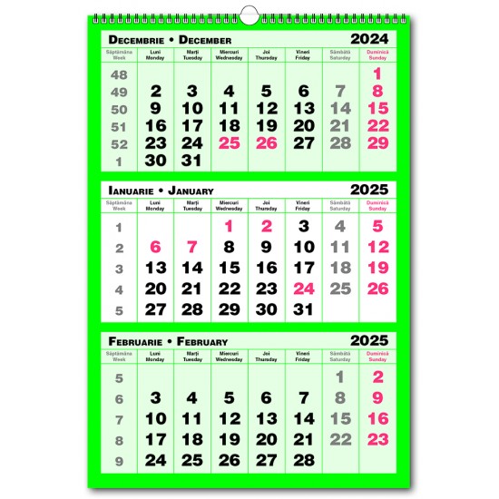 Calendar Triptic trei culori 2025