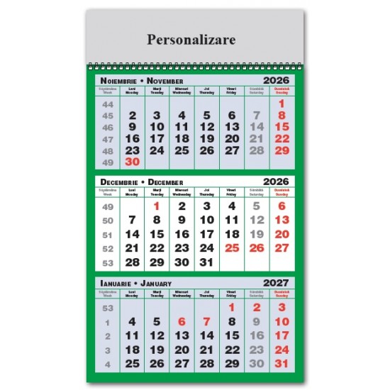 Calendar Triptic trei culori 2026