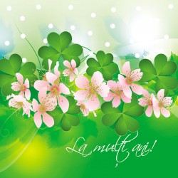 Felicitare La multi ani! trifoi si flori roz