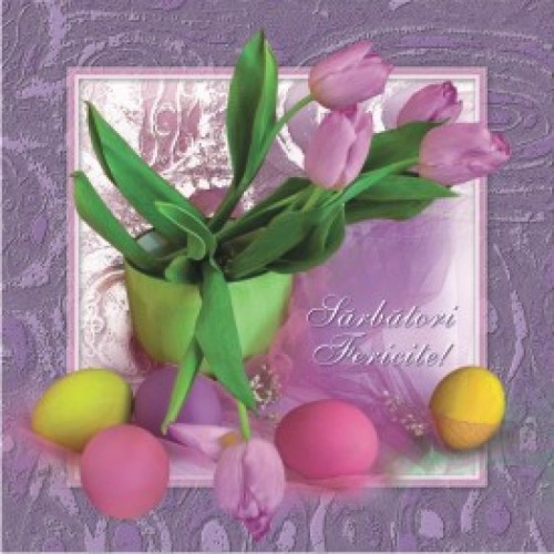 Felicitare Paste - lalele, oua colorate