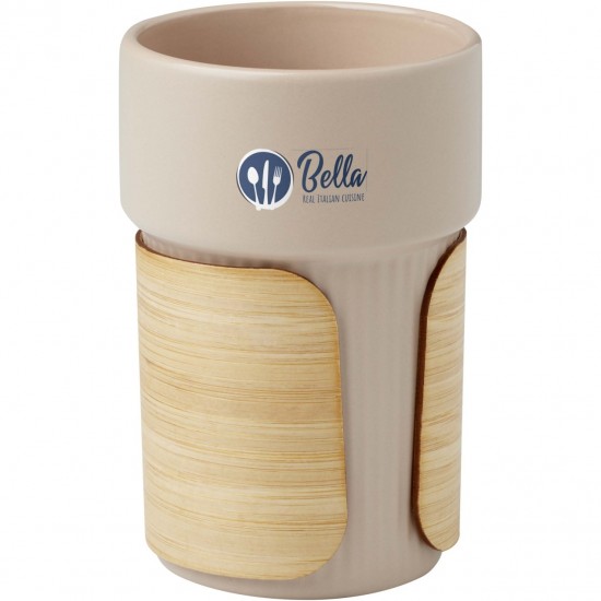 Pahar ceramic Fika 340 ml cu manson de bambus