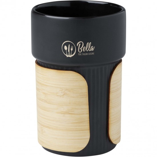 Pahar ceramic Fika 340 ml cu manson de bambus