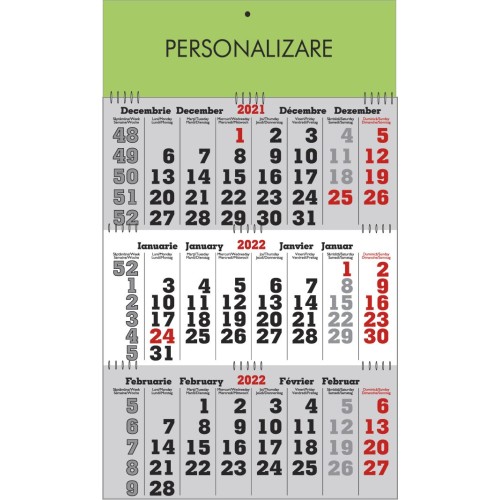 Calendar de perete triptic pliabil gri