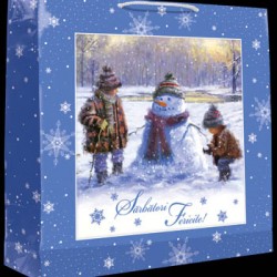 Punga cadou iarna copii si om de zapada