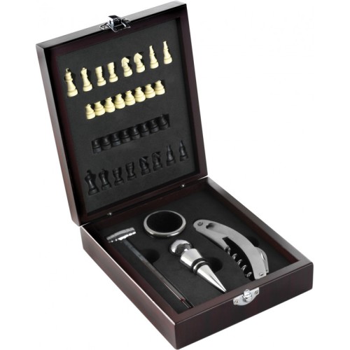 Set de vin si joc de sah in cutie lemn