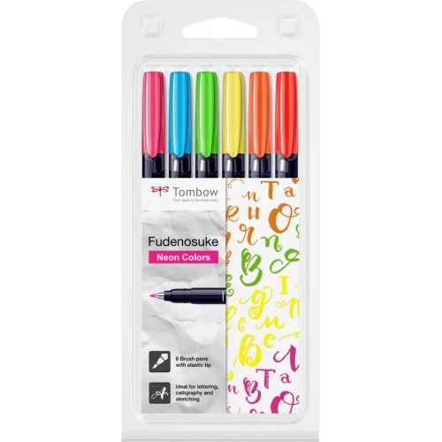Set markere 6 Fudenosuke neon Tombow