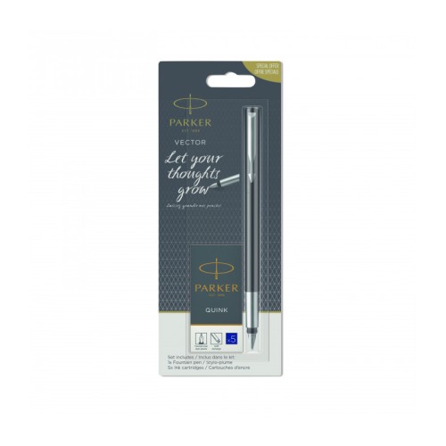 Stilou Parker-Vector negru + set 5 cartuse albastre